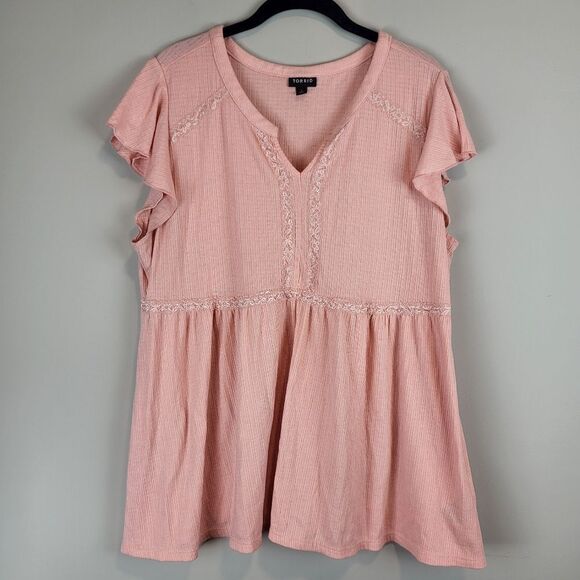 Torrid Blush Pink Flutter Sleeves Babydoll Top Blouse Plus Size 1 Casual Lace - Picture 1 of 6